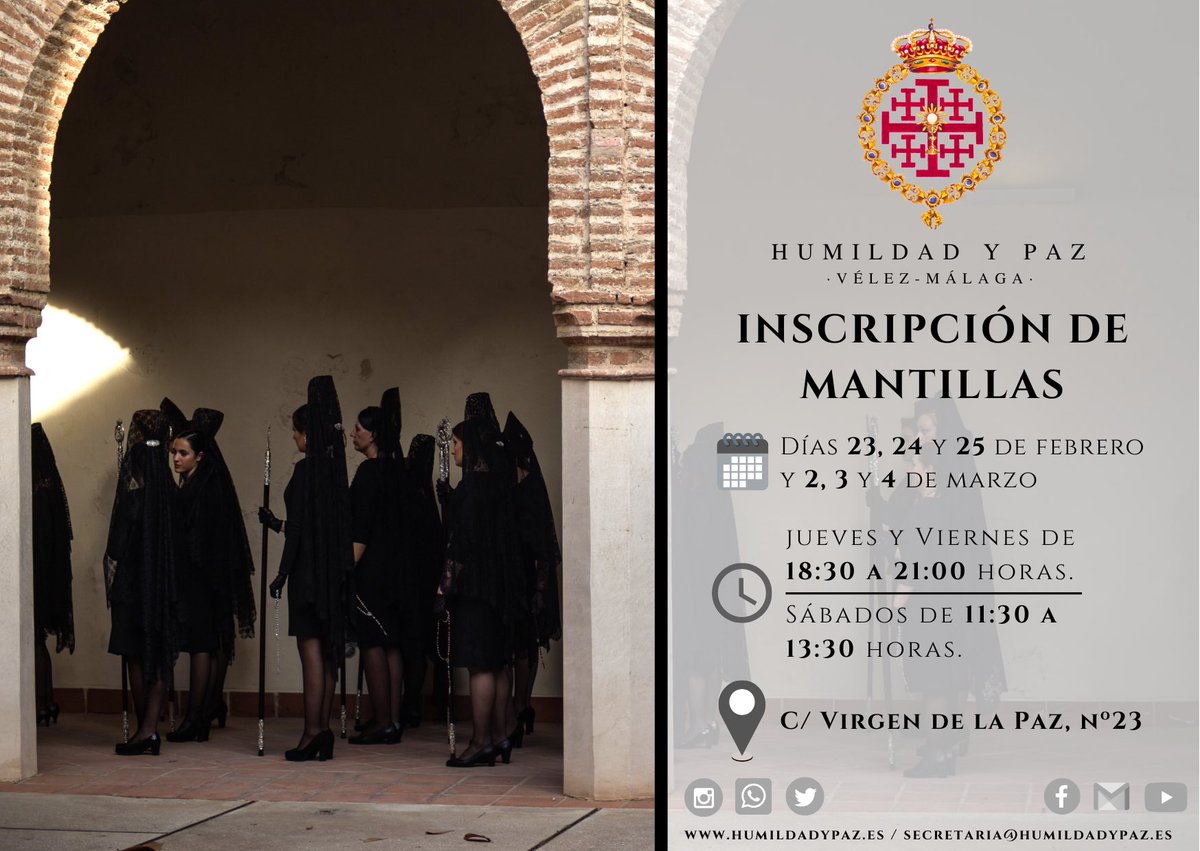 [CONVOCATORIA CUARESMA 2023]

La Cofradía convoca a todos sus hermanos y devotos al reparto de túnicas e inscripción de miembros del cortejo procesional (penitentes, acólitos, mantillas y horquilleros), que [1/2]