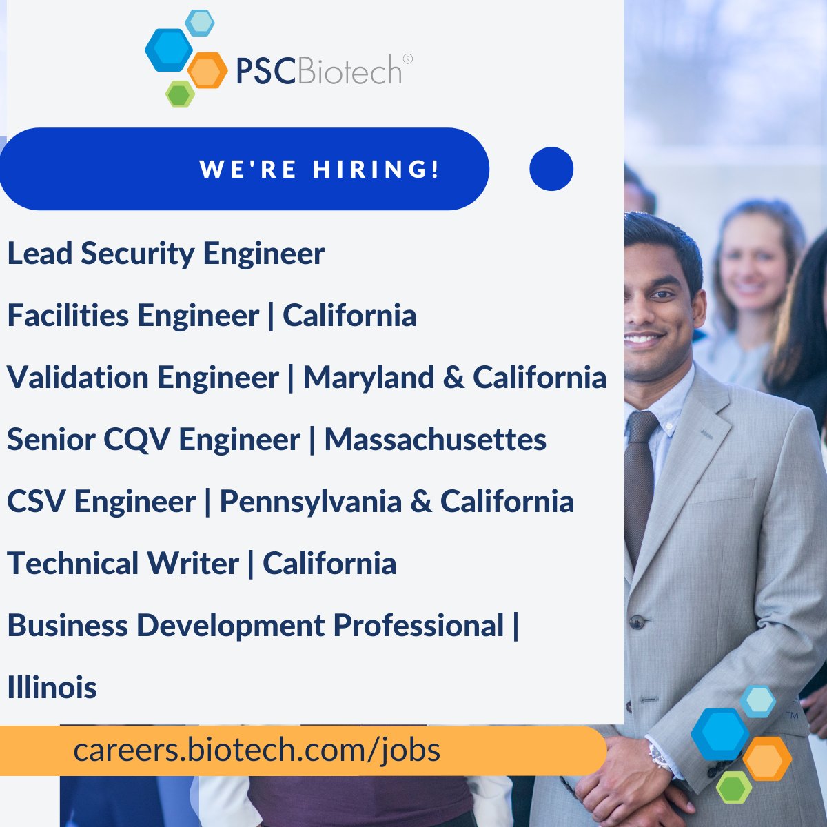PSCBiotechCorp's tweet photo. New job opening at PSC Biotech Corporation.

Apply here 👉👉 https://t.co/jvevrw7wzB.

#biotech #jobopening #biotechjobs #pscbiotech #pharmajobs #lifescience #validationengineer #facilityengineer #CQVengineer #CSVengineer #technicalwriter #businessdevelopment #grantwriter https://t.co/GQZJBO5QWt