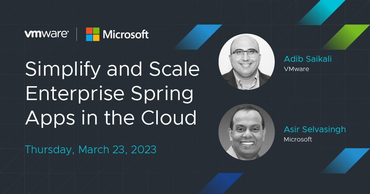 VMwareTanzu's tweet photo. Struggling to quickly develop and deploy Java or polyglot apps due to implementation challenges? 

Join our interactive virtual session on 3/23 where we will show the value @Azure Spring Apps Enterprise can bring to your organization. https://t.co/ZivwwKAZ7p https://t.co/rYFWjg6gaI