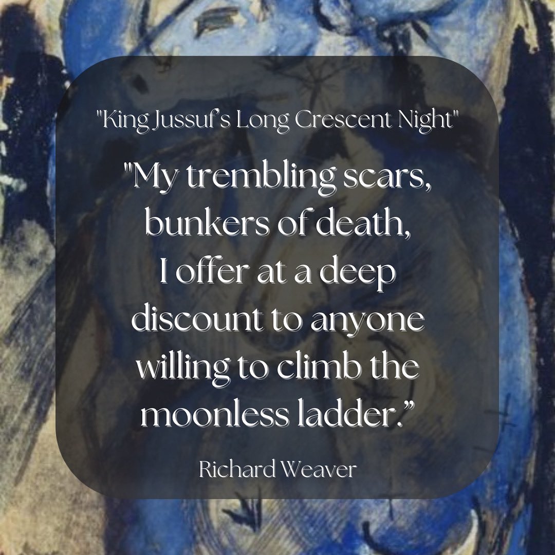 GingerbreadMag's tweet image. “My trembling scars, bunkers of death,
I offer at a deep discount to anyone
willing to climb the moonless ladder.”
“King Jussuf’s Long Crescent Night” by Richard Weaver, is featured in our final issue. Art by Franz Marc.