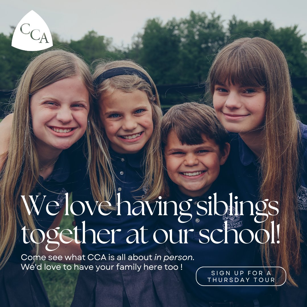 CCALouisville's tweet photo. How great a blessing it is for children to grow up and learn alongside their siblings! Come join us at CCA for 2023-2024. Learn more and come check out what a day in the life of CCA looks like!

👉🏼Attend a THIRD THURSDAY OPEN HOUSE TOUR! - sign up here: https://t.co/cQAYIfV4Oj https://t.co/U5mJCS7r0n