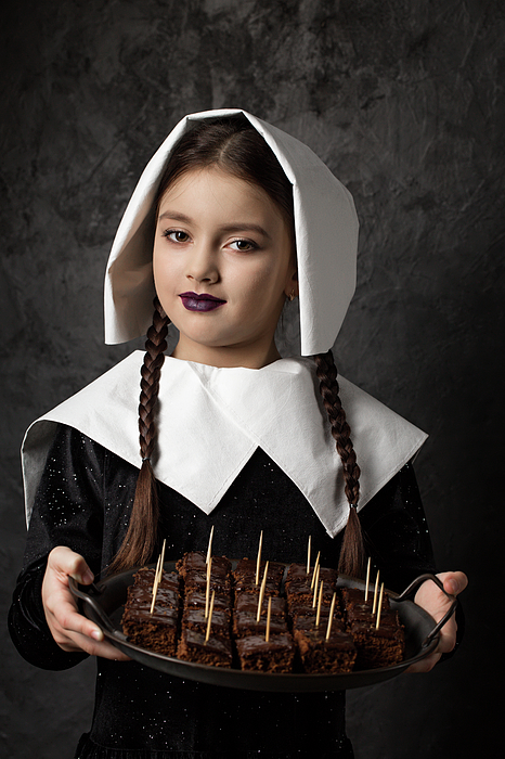 New artwork for sale! - "Gothic girl with pigtails in a cap holds a tray with chocolate cake" - fineartamerica.com/featured/gothi… @fineartamerica