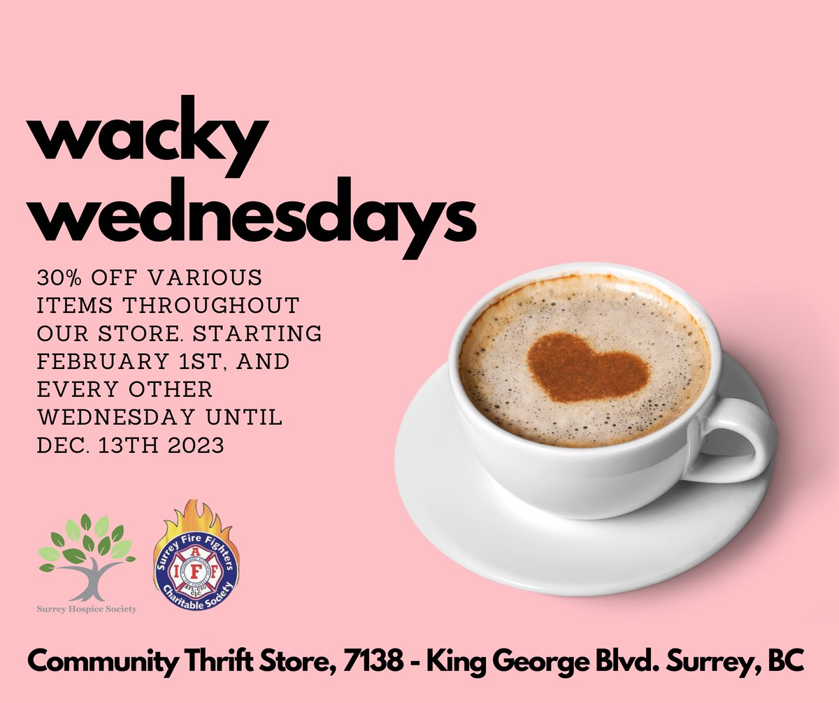ComThriftStore's tweet photo. This Wednesday February 15th. Come visit us for some great deals! #Guildford #fleetwood #Newton #fraserheights #Delta #whalley #cityofsurrey #cloverdale #surreybcbusiness #surreybcevents #surreylife https://t.co/SotMFGDoPB