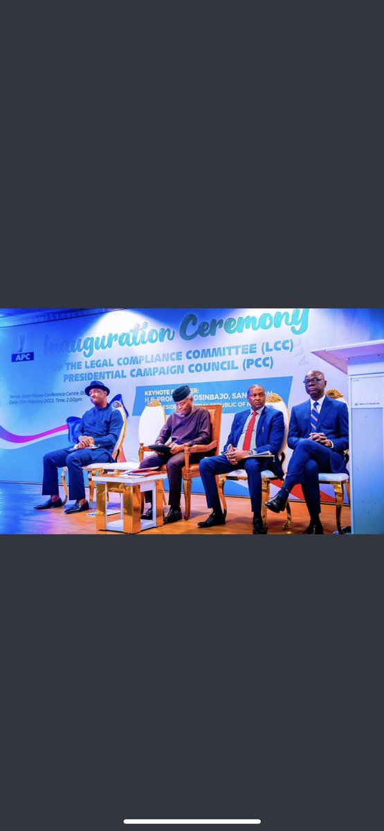 fkeyamo's tweet photo. Earlier today, I attended the inauguration of the Legal Compliance Committee of the APC PCC which was done by VP Osinbajo. I remarked at the event that with the involvement of the VP in the legal aspects of the work of PCC, the last piece of the APC jigsaw puzzle is now in place https://t.co/f29OSkyTyE