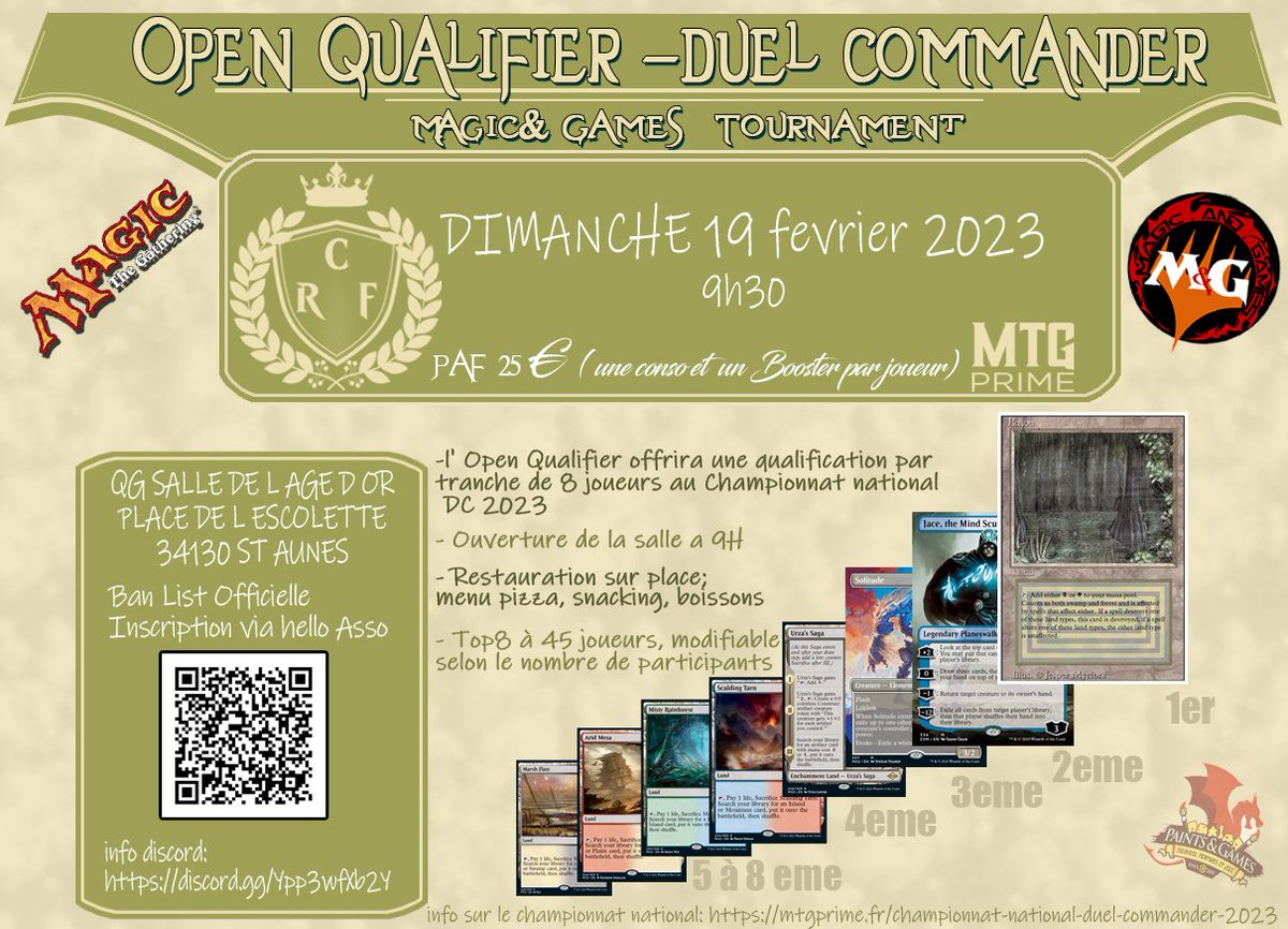 MagicandGames34's tweet photo. #MagicTheGathering #mtg, @val_pl_mafr , @El_Gran_Boa @PrailNicolas @LouisGuich   Il nous reste encore quelques places, alors n' hésitez pas à venir tenter votre chance à notre Open Qualifier🙏
Inscription:https://t.co/rXSZGWBE0q https://t.co/ISCrdsanzH