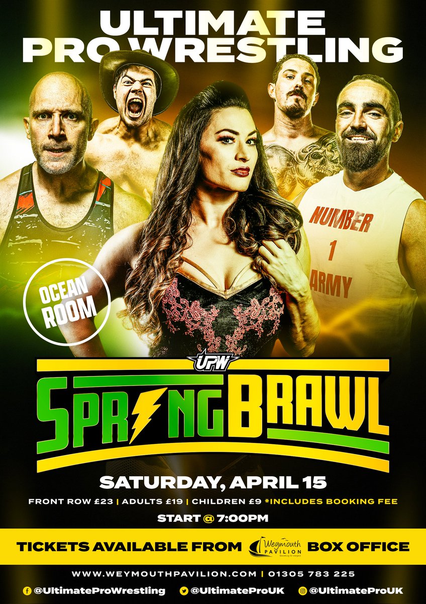 UltimateProUK's tweet photo. POSTER REVEAL! โก
UPW returns to @weypavilion on Sat 15th April for #SpringBrawl
ALREADY CONFIRMED:
โ
@NinaSamuels123 debuts
โ
@Hot_Shot_Allen in action
โ
@CountryBig94 returns
๐ Saturday 15 April 2023 | โฐ 7PM
๐ซ Tickets on sale NOW - https://t.co/OeXQwuwqxT https://t.co/V80Vz59eni