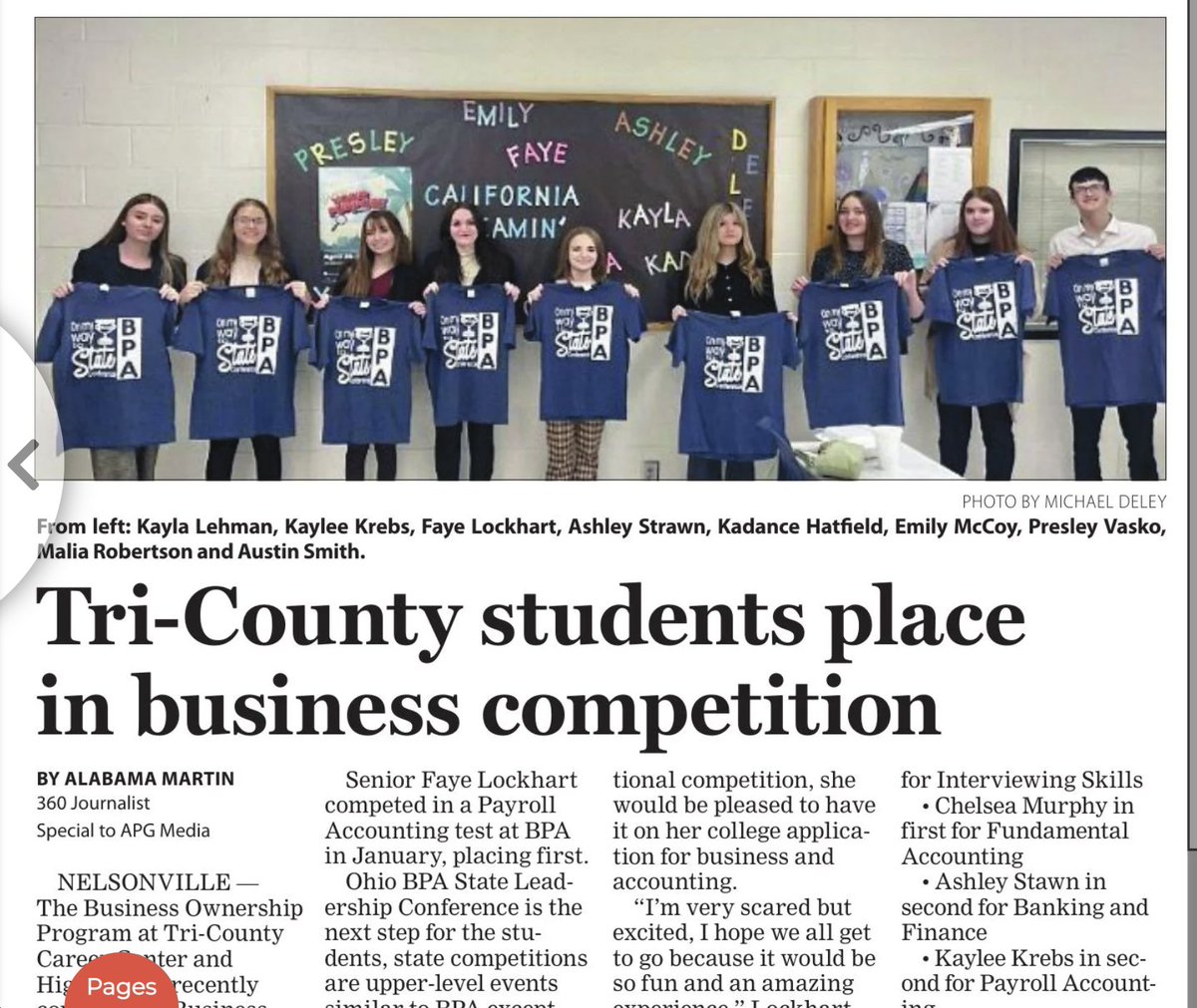 We're at it again! This time, New Media+ junior, <a href="/AlabamaMartin1/">Alabama Martin</a>, had her article published on <a href="/TriCoCC/">Tri-County Career Center</a>'s Business Ownership students successes in this past weekend's <a href="/athensmessenger/">Athens Messenger</a>!