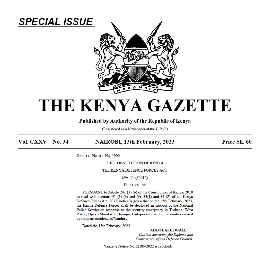 The security of Kenyans is something the Government will not gamble with. Anyone, the bandits in particular, who is perpetrating acts of violence on innocent civilians will be dealt with swiftly and conclusively!