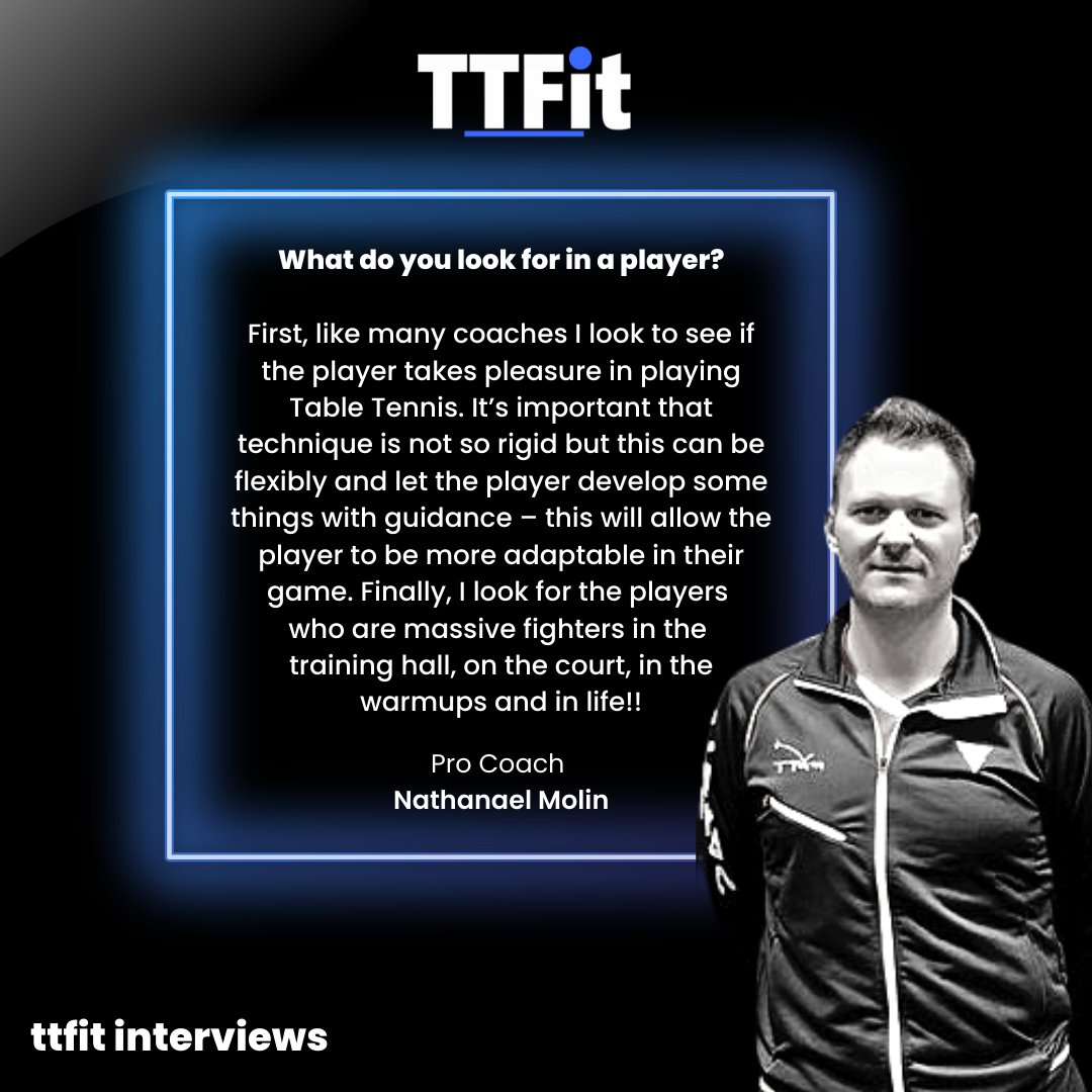 TableTennisFit's tweet photo. We asked pro player Nathanael Molin

What do you look for in a player? 🏓

To read the rest of the interview with pro players and coaches check the link in our bio 🔗  to read them on our website or the media section in our app! 📲 https://t.co/OgBZ6DivgK