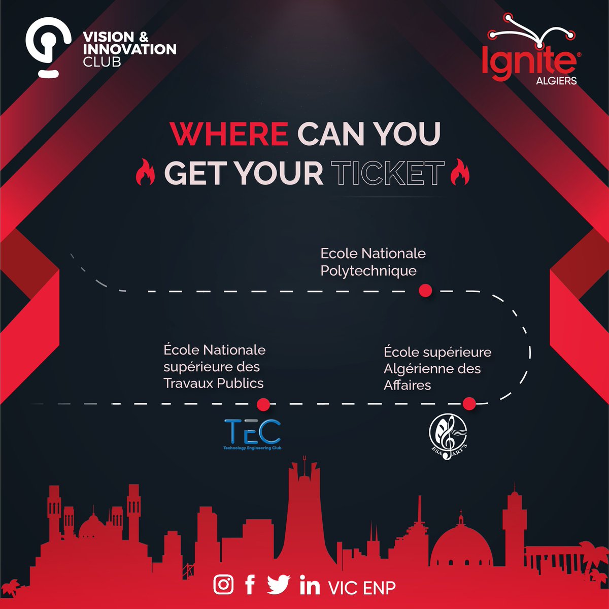 vic_enp's tweet photo. [Ignite Algiers🔥Get your ticket ]
 Join us at Ignite Algiers, where learning and fun collide to create a unique experience.
 You can get your tickets now at the local of our club VIC, TEC or essa.arts locals, availableuntil the 16th February. 
Ticket price: 200 D.A https://t.co/NElPjBJPqb
