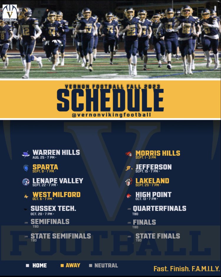 Vikings 2023 Schedule!!! @SFCFootballNJ @MorrSussSports @alliance_ortho @NJHSports #192days