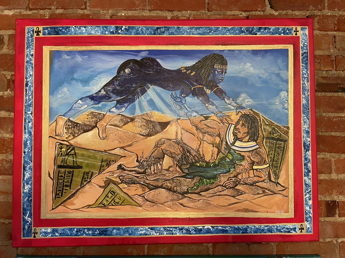 KingClaudeCo's tweet photo. Geb & Nut (egyptian mythology) complete ... #artoftheday #blackartist #blackart #kingclaude #kansascity #culture #blackgoddesses #blackgod #afar #ethiopia #egypt #african #naturalbeauty #skyline #cityscape #color #painting #passion #blackpower #hairstyles #love #knowyourworth https://t.co/Qi82xA7Iqm