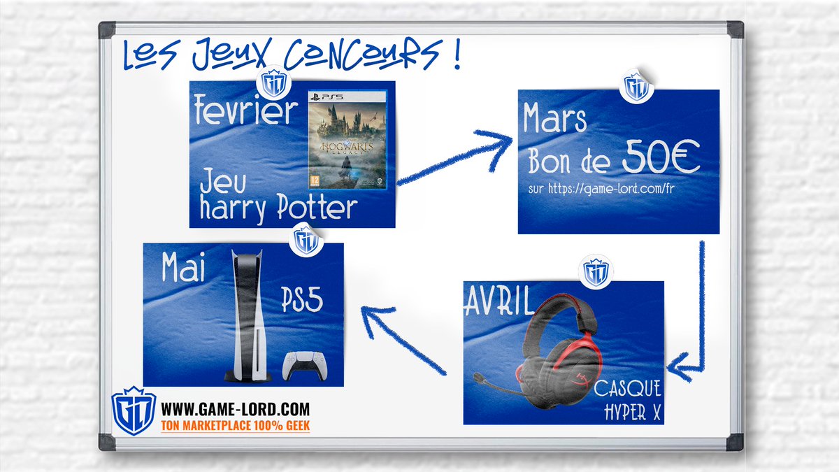 Game-Lord vous gâte chaque mois de l'année ! Voici donc le planning des concours Game-Lord pour février, mars, avril et mai 2023 !
À la clé : 1x Jeu Harry Potter Hogwarts Legacy, 1 bon d'achat Game-Lord, 1 casque HyperX Cloud2 et une PS5 !
N'attendez plus suivez-nous ! 🤩