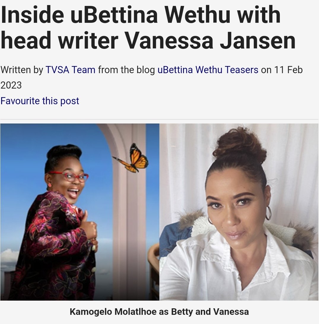 Jason Willemse (@jasonwillemse86) on Twitter photo Our head writer Vanessa Jansen <a href="/VJ2909/">Madibas Child</a> of <a href="/ubettina_wethu/">uBettinaWethu: Mon - Fri @ 6:30pm</a> in <a href="/officialtvsa/">TVSA</a>. ❤️📽️🎬
tvsa.co.za/user/blogs/vie….
#ubettinawethu #sabc1 #viu #uglybetty Our head writer Vanessa Jansen <a href="/VJ2909/">Madibas Child</a> of <a href="/ubettina_wethu/">uBettinaWethu: Mon - Fri @ 6:30pm</a> in <a href="/officialtvsa/">TVSA</a>. ❤️📽️🎬
tvsa.co.za/user/blogs/vie….
#ubettinawethu #sabc1 #viu #uglybetty