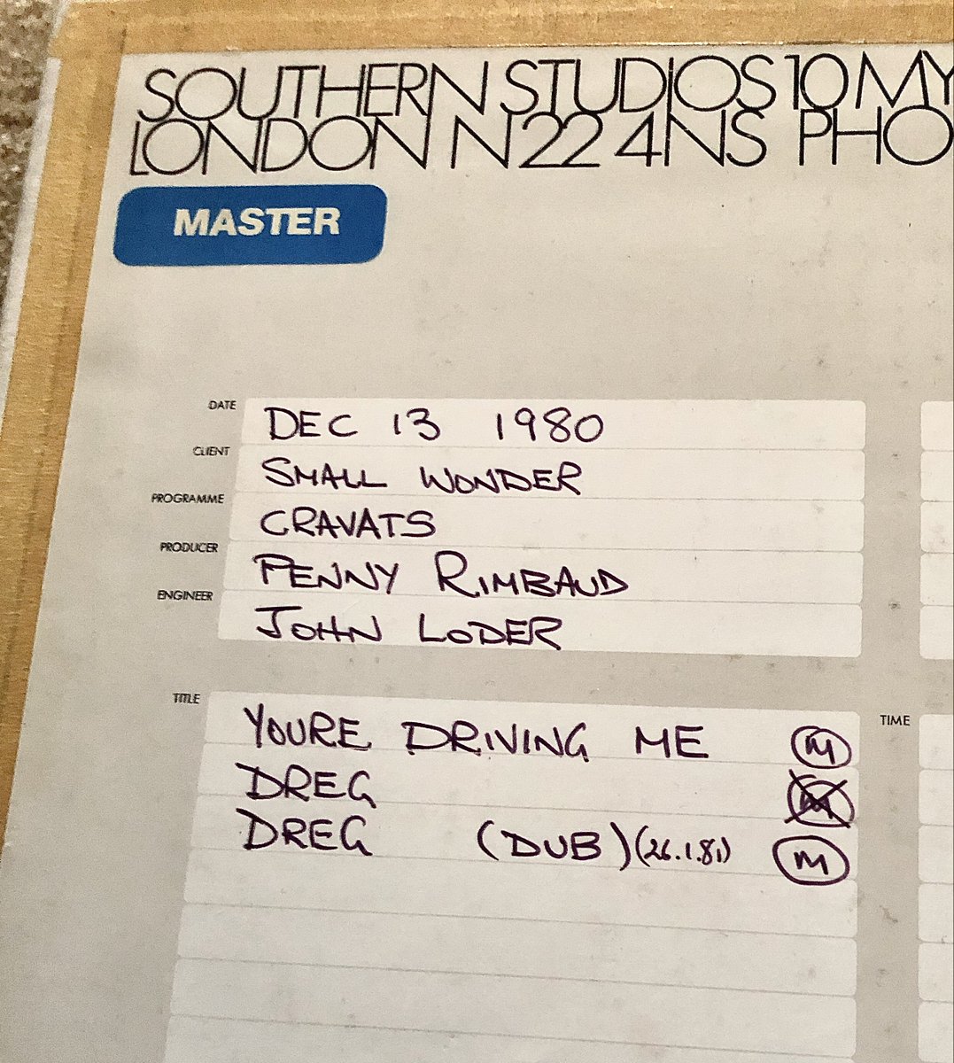 Took delivery of 13Kg of old <a href="/thecravats/">𝐓𝐡𝐞 𝐂𝐫𝐚𝐯𝐚𝐭𝐬</a> tapes from defunct Southern Records. I had them couriered down from Sunderland or they became landfill. Most intriguing? A 2" multi-track featuring Dreg (Dub)! Impossible to play so heading to the loft. Landfill can wait a few years.