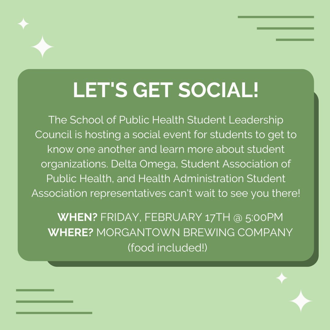 The SPH Student Leadership Council is hosting a student social event next Friday, February 17th @ 5:00pm. Come on out! Link to RSVP: forms.gle/2LvKLekopTHGLf…