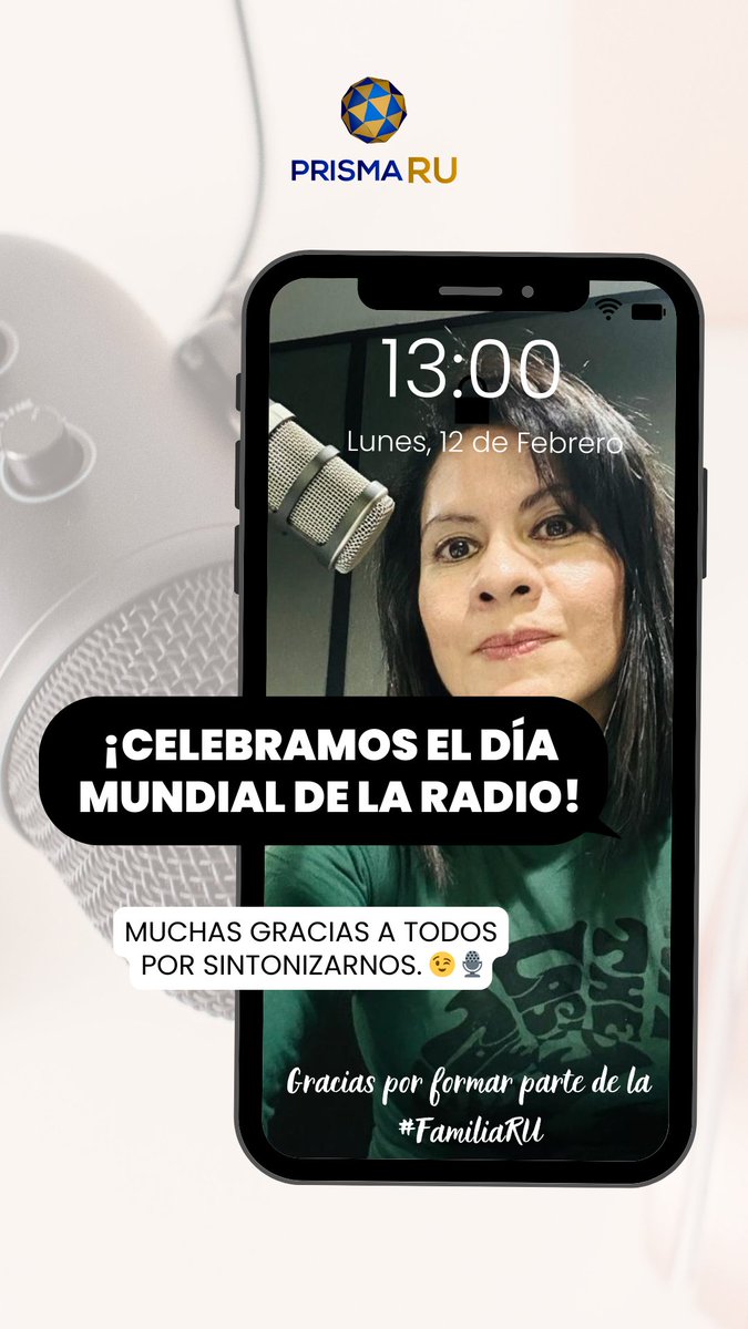 ¡Estamos de fiesta aquí en <a href="/PrismaRU/">PrismaRU</a>, hoy en el día mundial de la Radio! 🥳📻

Queremos agradecerles por acompañarnos y formar parte de nuestra #ComunidadRU☀️😎🥹

¡Ya al aire, con la mejor óptica universitaria!👁️🗞️✨

📻 <a href="/RadioUNAM/">Radio UNAM</a> 96.1 FM |🎙️<a href="/deyanira_moran/">Deyanira Moran</a>💜