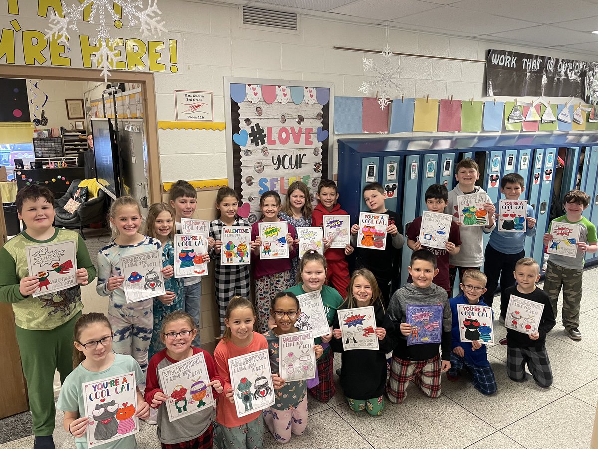 Student council and third grade made valentines for the residents at riverview.#KindnessMatters