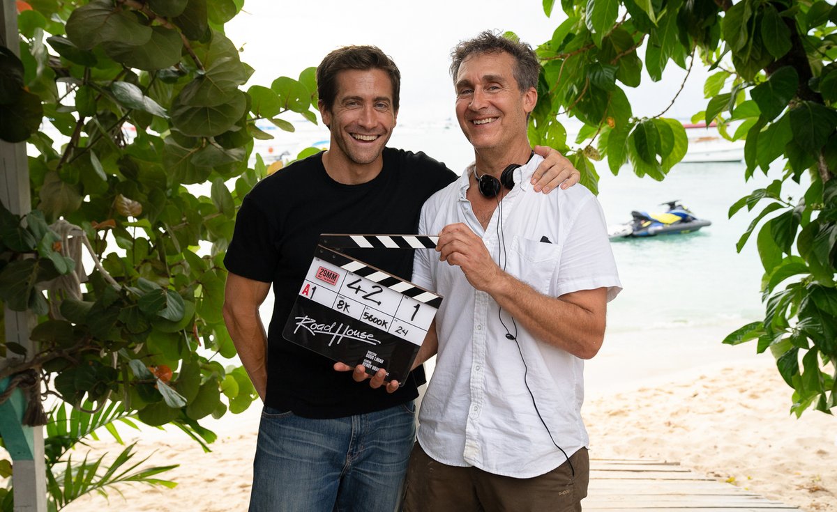 Jake Gyllenhaal and Doug Liman on the first day of Road House production.