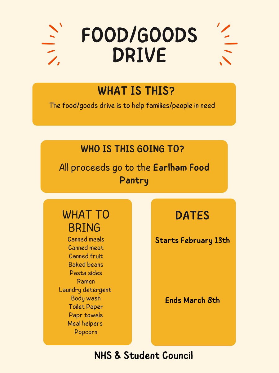 Don't forget to bring in you supplies for our canned foods and good drive! We only have one week left!