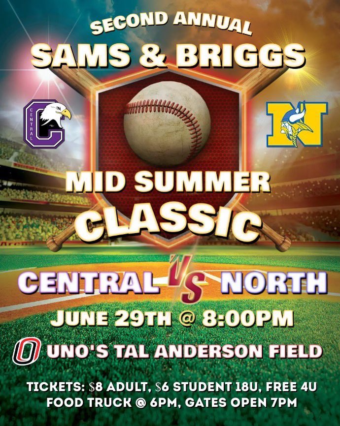 OPSCHSBSB's tweet photo. Let’s pack @UNOmaha @omavs @OmahaBSB Tal Anderson Field! The Second Annual SAMS &amp; BRIGGS Mid Summer Classic under the lights! @OPSCHSBSB vs @NorthBaseballNE! 

Mark your calendar today! June 29, 2023! First pitch 8:00PM!

Visit - https://t.co/zH1egPtgxu https://t.co/5fcYR8GMdZ