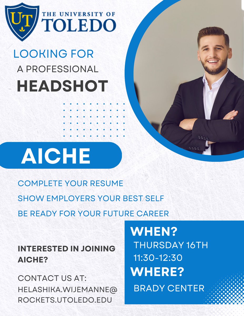 The Career Expo is right around the corner, come on out to get an updated headshot and stand out to employers!! <a href="/UToledoCoE/">UToledo Engineering</a>
