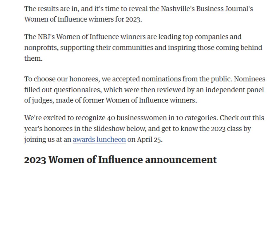 We are incredibly proud of our founder and executive director, <a href="/GretaMcClainTN/">Greta McClain</a>, for being named as a winner of the Nashville Business Journal Woman of Influence Nonprofit Leader award!