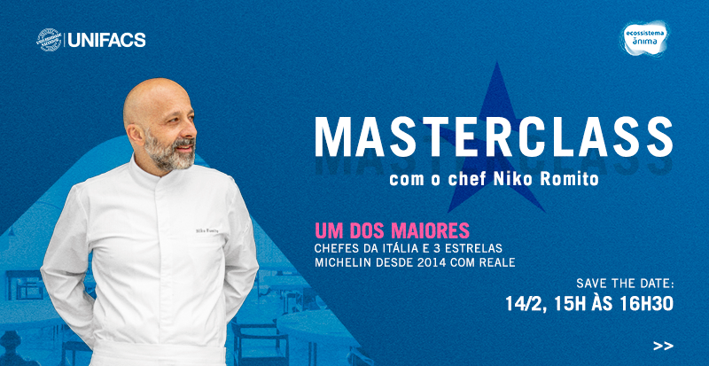 unifacs's tweet photo. Hoje queremos convidá-lo para Masterclass com o chef Niko Romito, considerado atualmente um dos maiores chefes da Itália, cujo restaurante Reale mantém 3 estrelas Michelin desde 2014.

A transmissão será ao vivo no YouTube. Acesse e confira: https://t.co/ngyic7CCwk https://t.co/g0Q3qWhMir