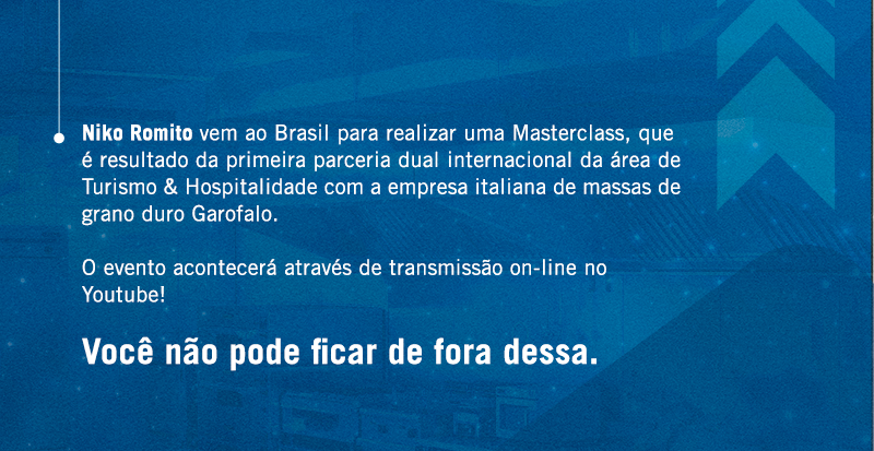 Hoje queremos convidá-lo para Masterclass com o chef Niko Romito, considerado atualmente um dos maiores chefes da Itália, cujo restaurante Reale mantém 3 estrelas Michelin desde 2014.

A transmissão será ao vivo no YouTube. Acesse e confira: youtu.be/qyCrwzDLo2w