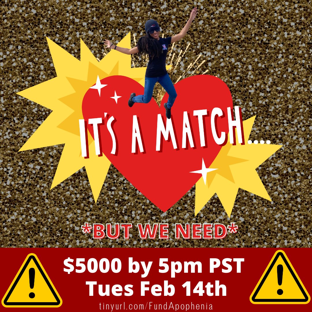 ApopheniaSeries's tweet photo. WAIT!!! Clarification:

We are trying to raise $5000 by tomorrow 2/14 at 5pm PST to receive matching donations to reach our goal.

Please help us to get there! 🎉✨

#seedandspark #contribute #donate  #crowdfunding #theapoppheniaseries #indiefilm #womeninfilm https://t.co/ohAwNNOOUC
