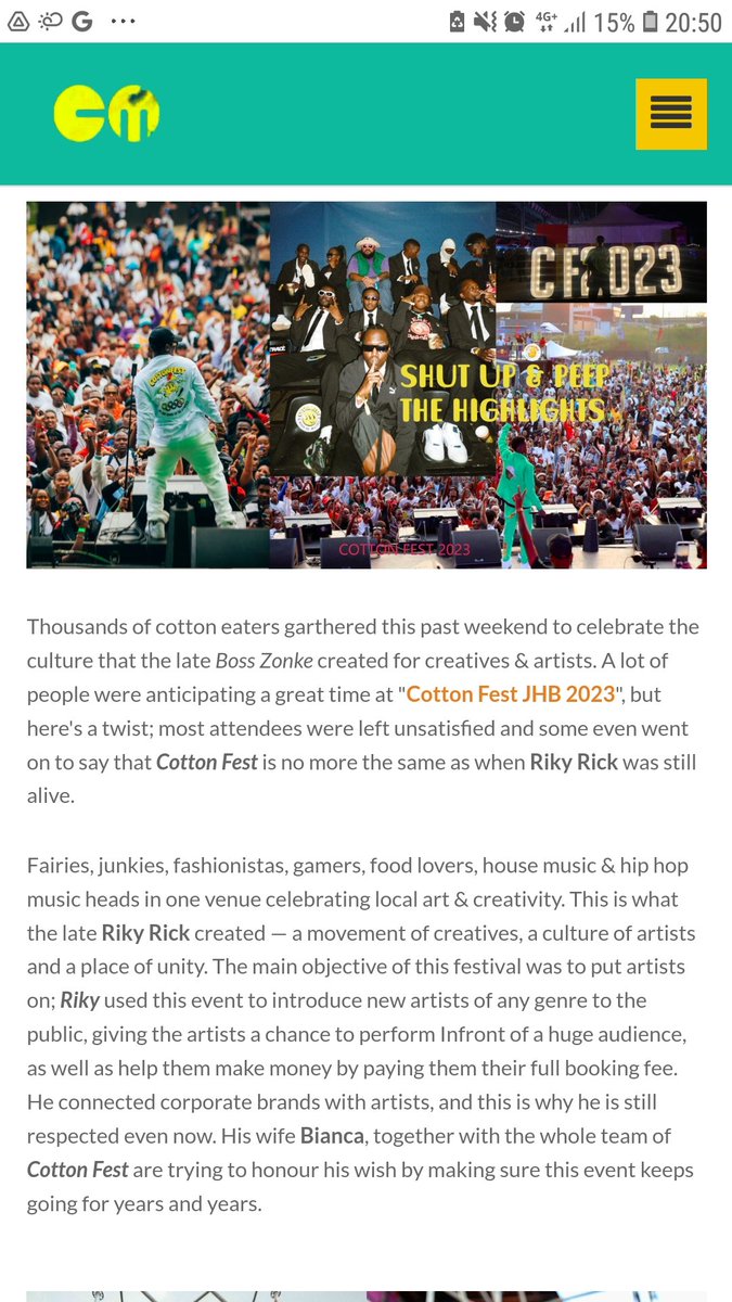 creatives_m's tweet photo. It's not everyday where you'll read an amazing story👌 this Cotton Fest story written by the Creatives Makhado team has blown people's minds. Truly speaking,this is the greatest recap story ever been written. Your opinion?

https://t.co/BWg2Nv1SoG

#ValentinesDay #cottonfest2023 https://t.co/emRZlPGwrz