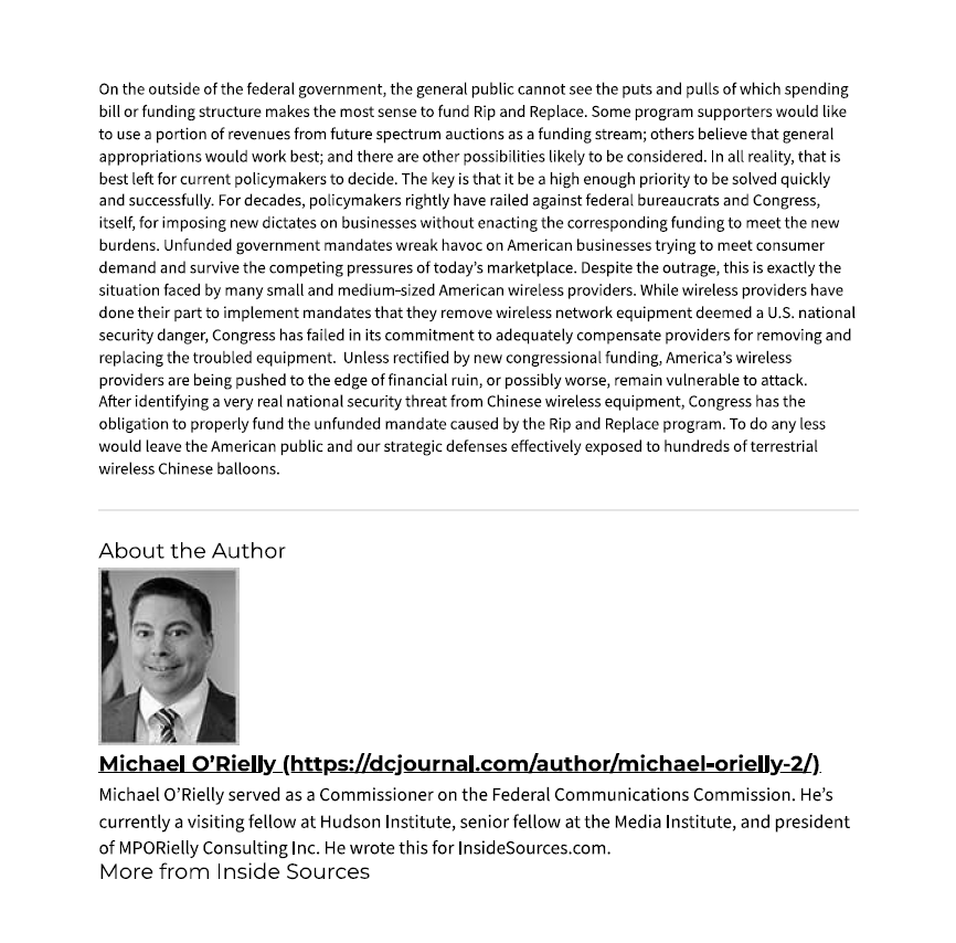 MPORielly's tweet photo. See my new op-ed in @InsideSourcesDC on the "Rip &amp; Replace" program.  Everyone's worried about the Chinese spy balloon, but what about Chinese wireless network equipment?  Congress rightly decided to pull it; now, it needs to fully fund the program!⤵️

https://t.co/57wg6oz6Ow https://t.co/Ww6cxXRfuC