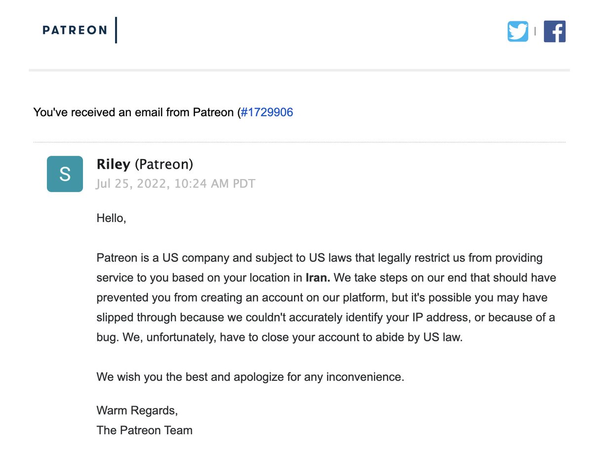 PersianPoetics's tweet photo. 🧵THREAD: @Patreon DISCRIMINATES AGAINST IRANIAN-AMERICANS

In July 2022 they claimed it’s illegal for us to have an account because of our ‘location in Iran.’

@PersianPoetics is a Michigan LLC. I created the Patreon account in Michigan where I was born and raised. https://t.co/MBdIx4f5RB