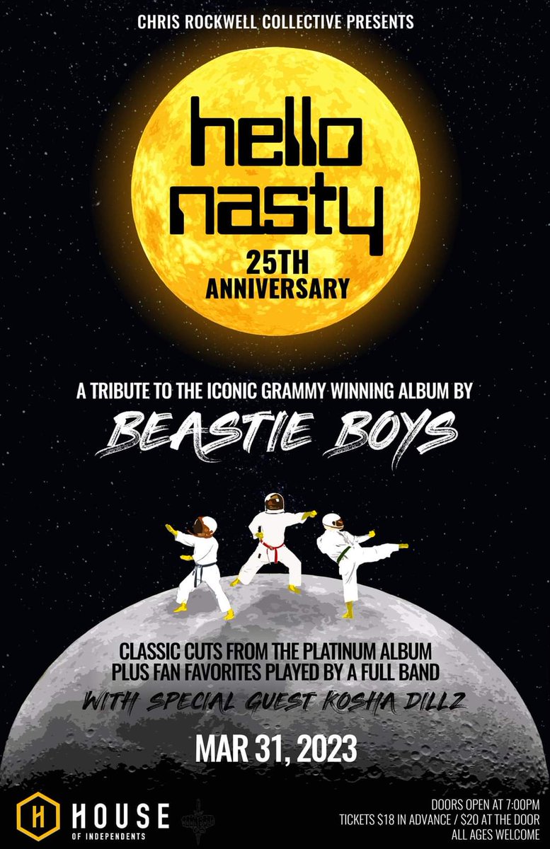 On March 31st we're celebrating BEASTIE BOYS
25TH Anniversary of their ICONIC album #HelloNasty
Live at <a href="/HOIAsburyPark/">House of Independents</a>
Special guest <a href="/koshadillz/">Kosha Dillz (BRING THE FAMILY HOME!)</a>