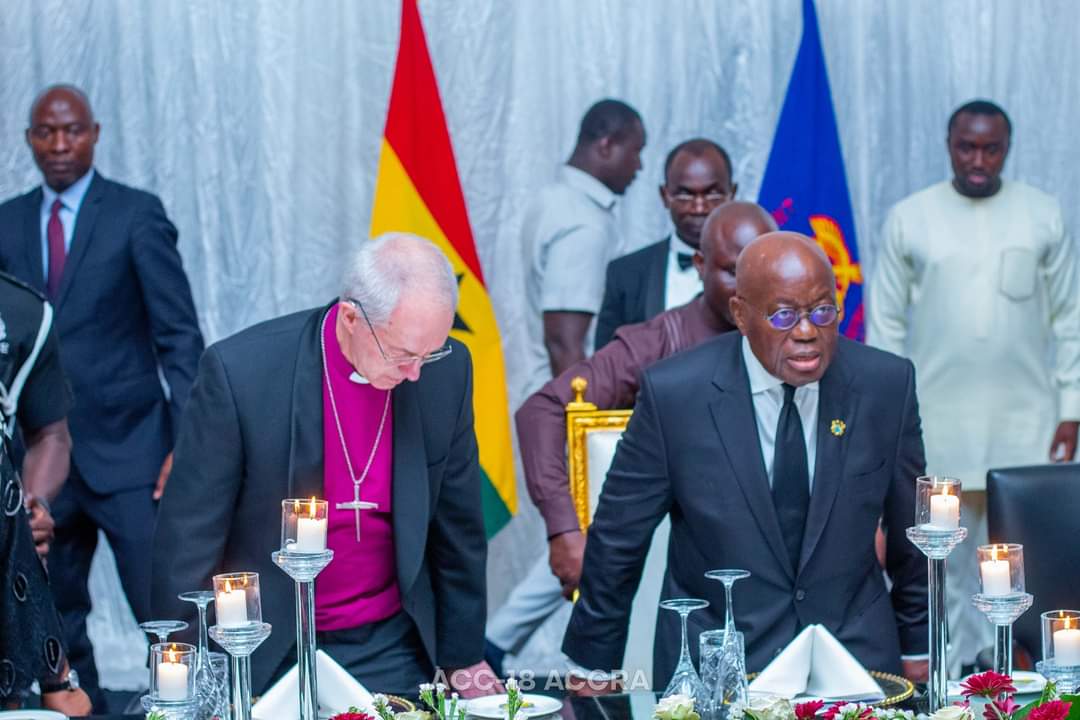 anglicanghana's tweet photo. Last night, President @NAkufoAddo and the First Lady, @RAkufoAddo hosted the Archbishop of Canterbury, @JustinWelby and delegates attending the 18th Anglican Consultative Council Meeting to a Presidential Dinner at the Jubilee House in Accra.
#ACC18 #CPWA #AnglicanNewsGhana https://t.co/4nl6jiAMvQ