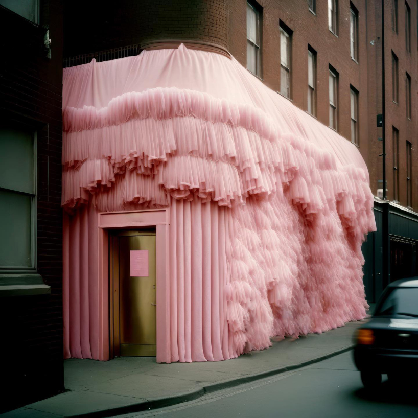 designboom's tweet photo. 'take over' by @reisingerandres reimagines major cities with fluffy, flossy, and fancy pink drapes  https://t.co/hPahVH7jMJ https://t.co/ZDrQFUthzE