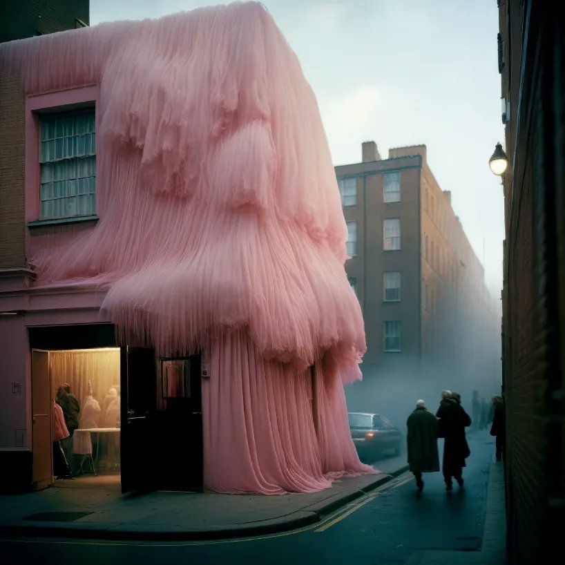 designboom's tweet photo. 'take over' by @reisingerandres reimagines major cities with fluffy, flossy, and fancy pink drapes  https://t.co/hPahVH7jMJ https://t.co/ZDrQFUthzE
