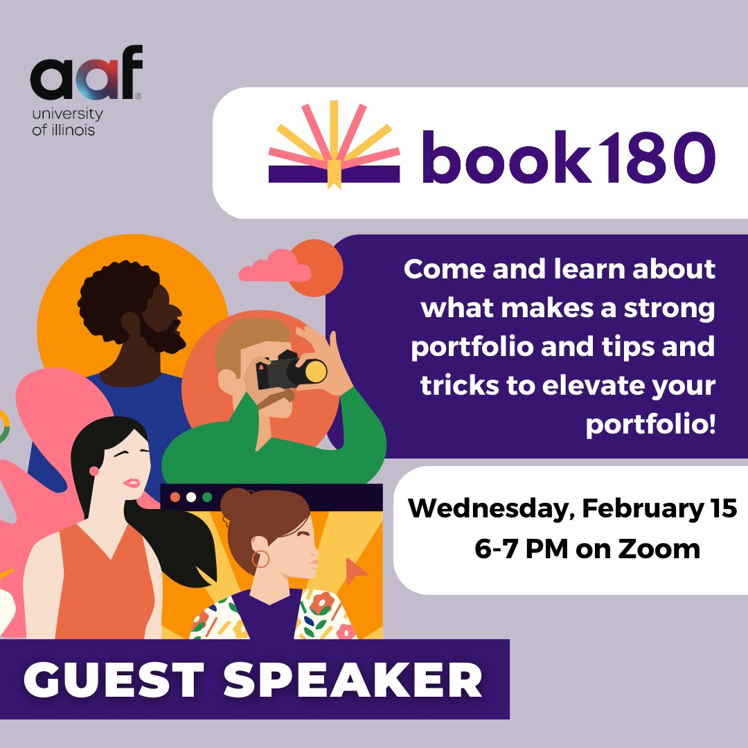 AAFIllinois's tweet photo. Interested in building an advertising portfolio? Need advice and tips to improve what you currently have?
Our next guest speaker event is this Wednesday, February 15 at 6-7 pm on Zoom with speakers from book180. https://t.co/FWAoFcZhmA