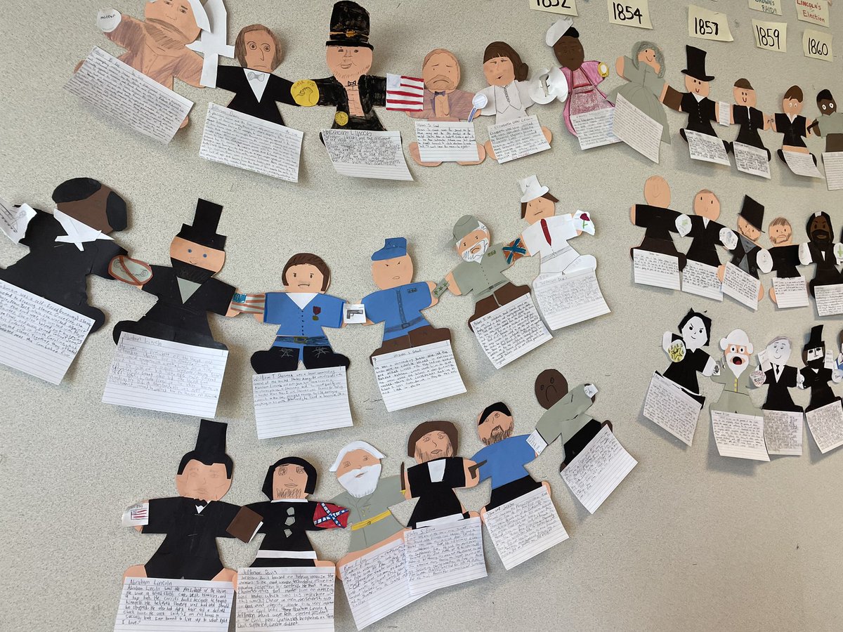 roberts16prez's tweet photo. Finished products! Groups chose 6 key figures from the Civil War from various categories, created visual representations, wrote detailed descriptions, showed how the figures were connected, then presented to the class. https://t.co/357WjohJ9x