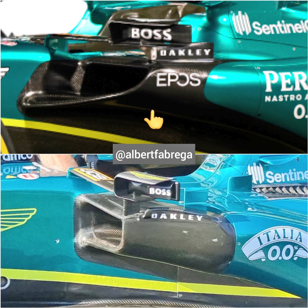 AlbertFabrega's tweet photo. Aston Martin ha sido muy agresivo en pontones. Cuchara en entrada, canal profundo en zona central y rampa acentuada. Mayor corte inferior

Aston Martin has been very aggressive on sidepods. Spoon at intake, depth channel in central area and very ramped downwash. Bigger undercut https://t.co/NbBp8dnnlg