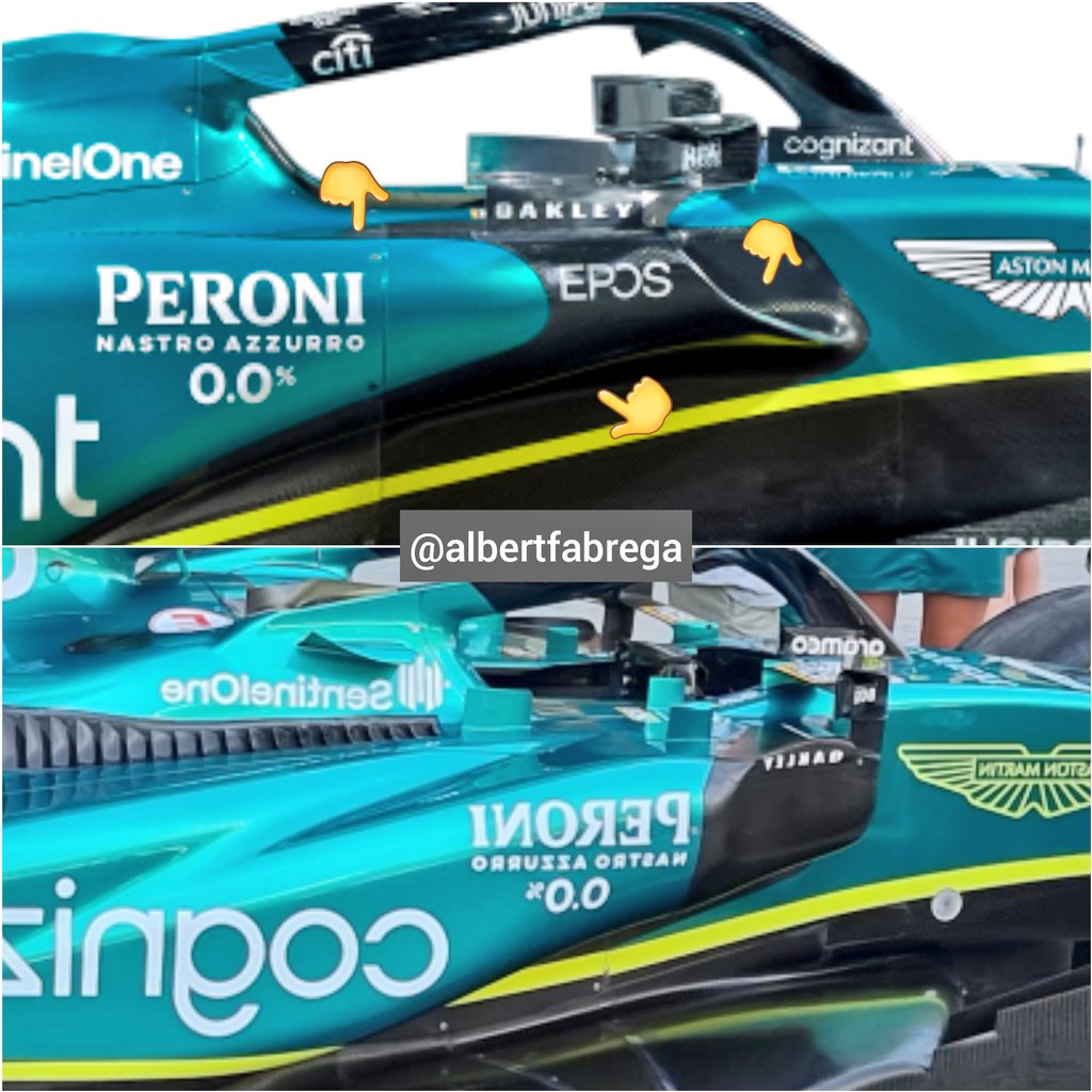 AlbertFabrega's tweet photo. Aston Martin ha sido muy agresivo en pontones. Cuchara en entrada, canal profundo en zona central y rampa acentuada. Mayor corte inferior

Aston Martin has been very aggressive on sidepods. Spoon at intake, depth channel in central area and very ramped downwash. Bigger undercut https://t.co/NbBp8dnnlg