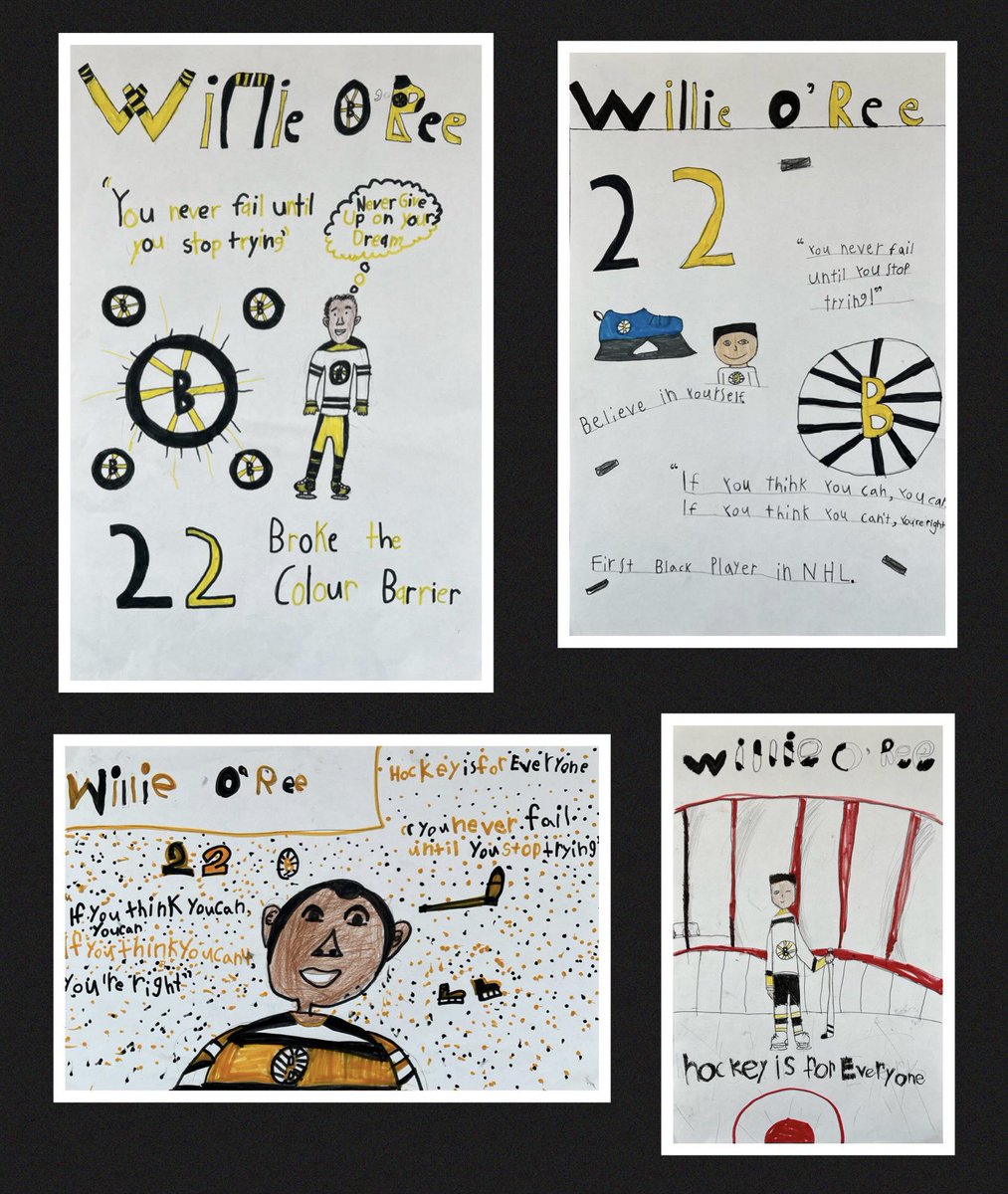 After learning about Willie O’Ree, my grade 3 students were inspired to create these informative posters to share with you about him.  Well done! <a href="/VTvdsb/">Valleyview Public School</a> #BlackExcellenceTVDSB