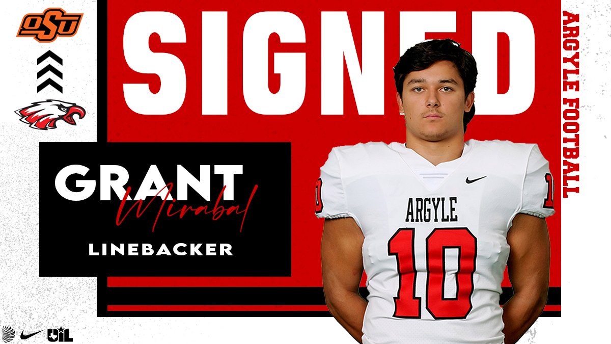 Argyle Football (@argylegridiron) on Twitter photo Argyle, TX ----โ> Stillwater, OK
Congratulations to Grant Mirabal on his signing with <a href="/CowboyFB/">OSU Cowboy Football</a>!
#DNA
<a href="/ArgyleISD/">Argyle ISD</a> I <a href="/ArgyleSports/">Argyle Eagles Booster Club</a> I <a href="/TheTalon/">TheBestTalon</a> Argyle, TX ----โ> Stillwater, OK
Congratulations to Grant Mirabal on his signing with <a href="/CowboyFB/">OSU Cowboy Football</a>!
#DNA
<a href="/ArgyleISD/">Argyle ISD</a> I <a href="/ArgyleSports/">Argyle Eagles Booster Club</a> I <a href="/TheTalon/">TheBestTalon</a>