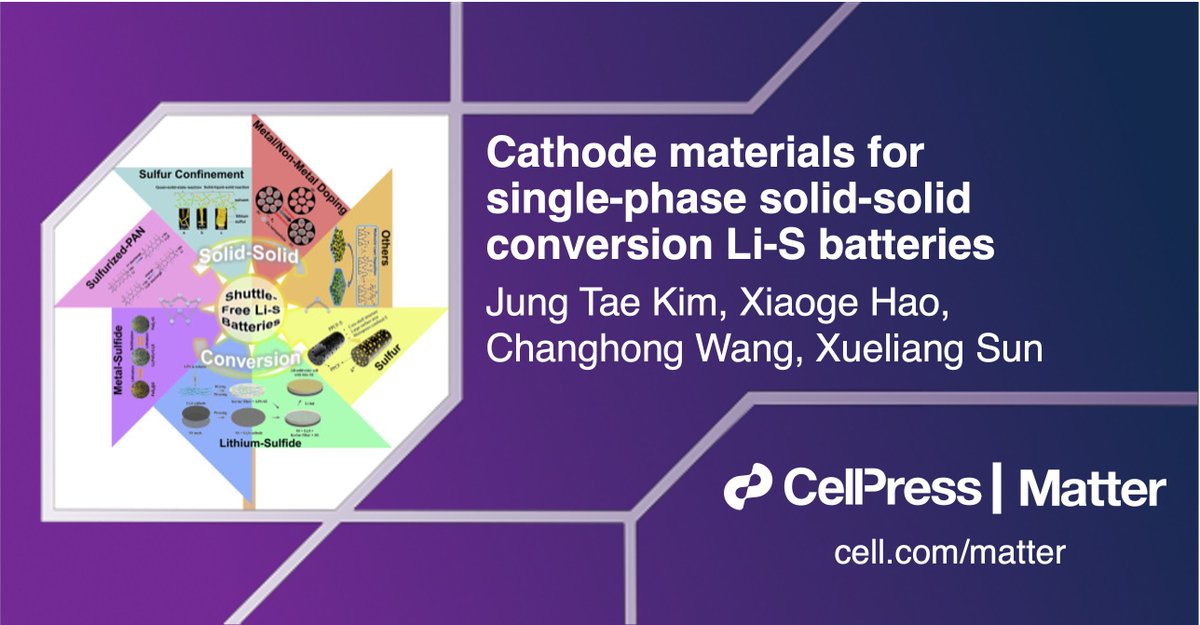 Matter_CP's tweet photo. Xueliang Sun, Changhong Wang, & coworkers review #cathode materials for shuttle-free Li-S #batteries in #MatterIssue44! @WesternU #BattChat
Read their Review: https://t.co/sb2jrAKVOk https://t.co/T0W3bOrrOe