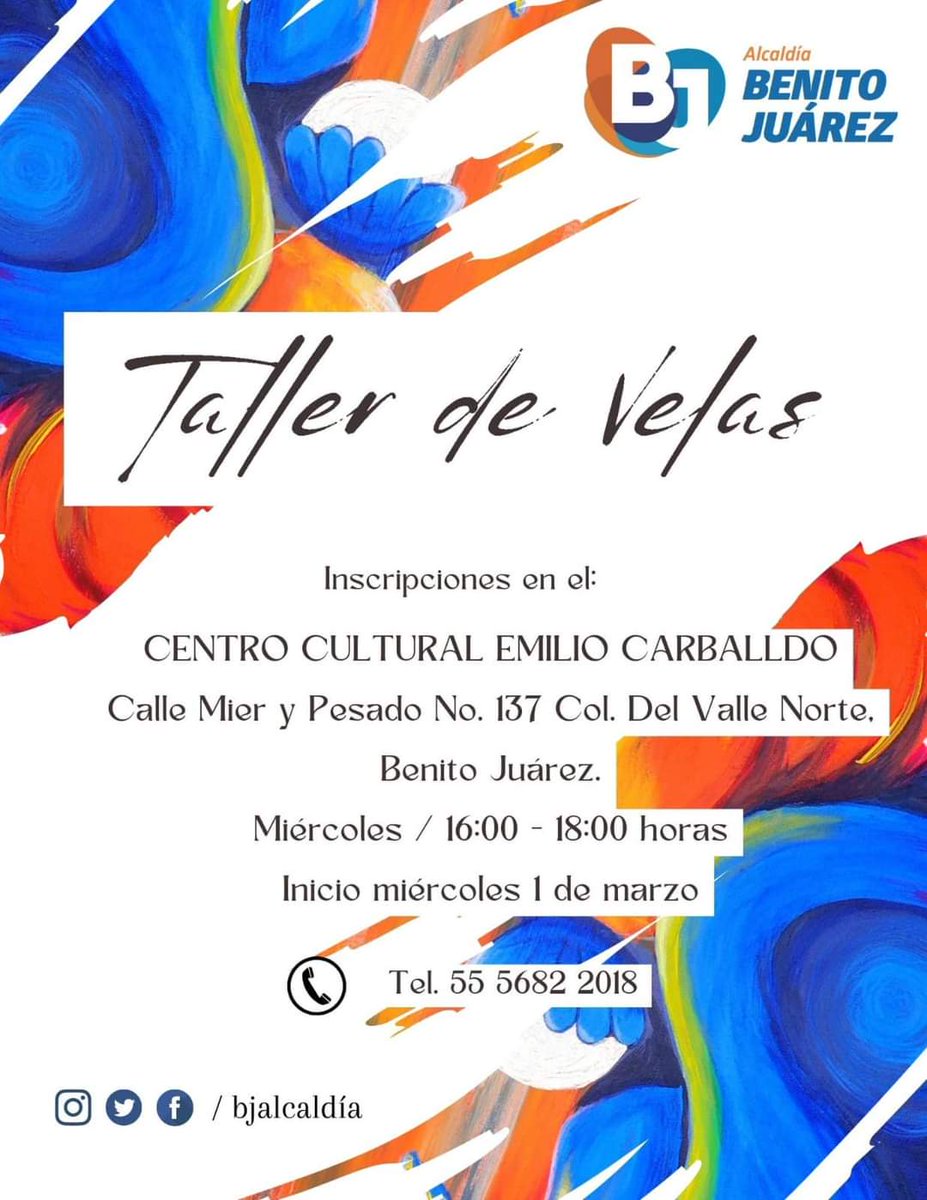 No te puedes perder el 'Taller de Velas' en la Casa de Cultura Emilio Carballido @En_laDelValle en la @BJAlcaldia 
Informes: 5556822018.
#CulturaBJ
