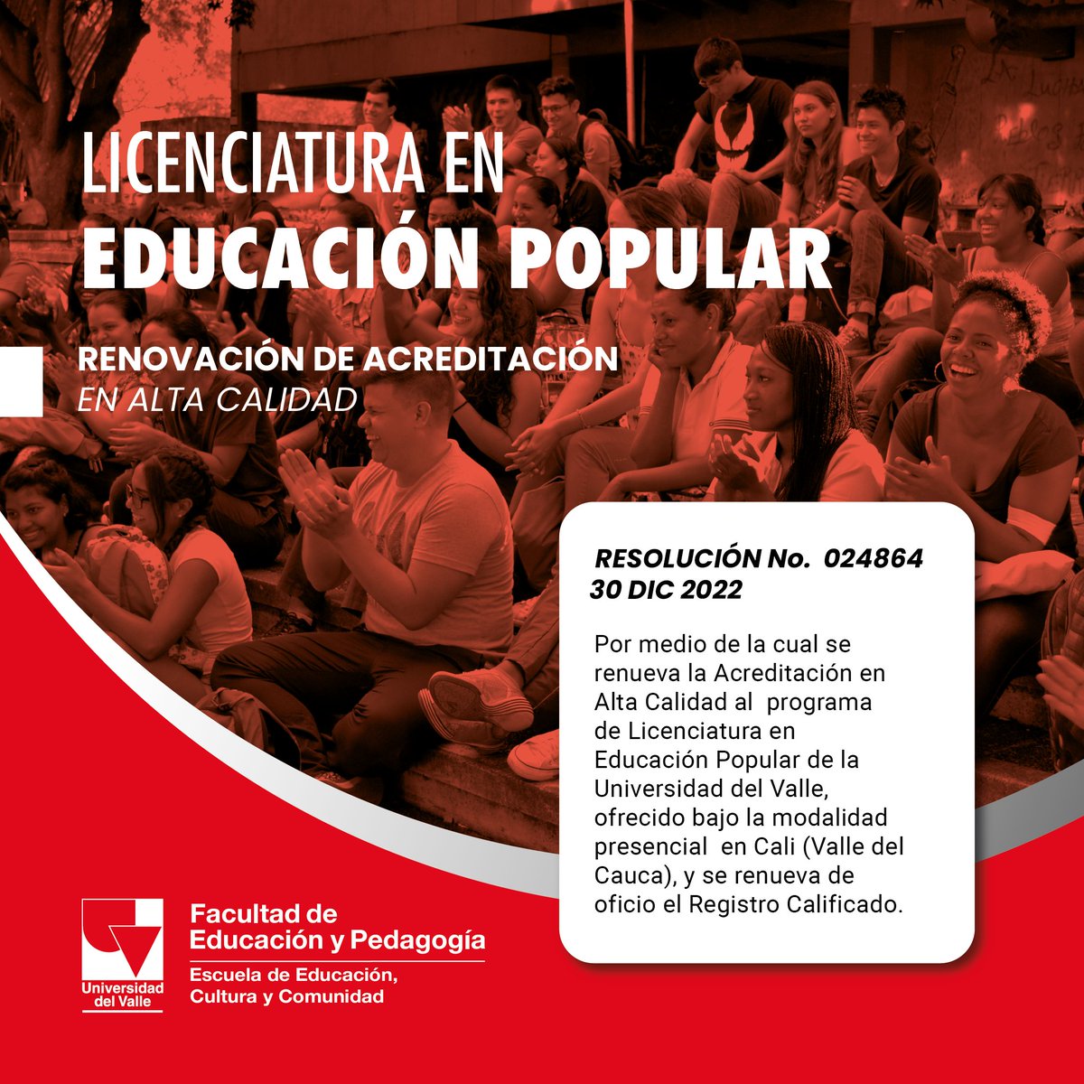 FEPUnivalle's tweet photo. #OrgulloUV 🥇El Ministerio de Educación Nacional, otorgó al Programa de Licenciatura en Educación Popular, adscrito a la FEP, la renovación de Acreditación en Alta Calidad, por un periodo de cuatro (4) años. ¡Felicitaciones! 👏👏
Ampliar información en 👉 https://t.co/k64BzIX8ow https://t.co/ZR1F6TFDRH