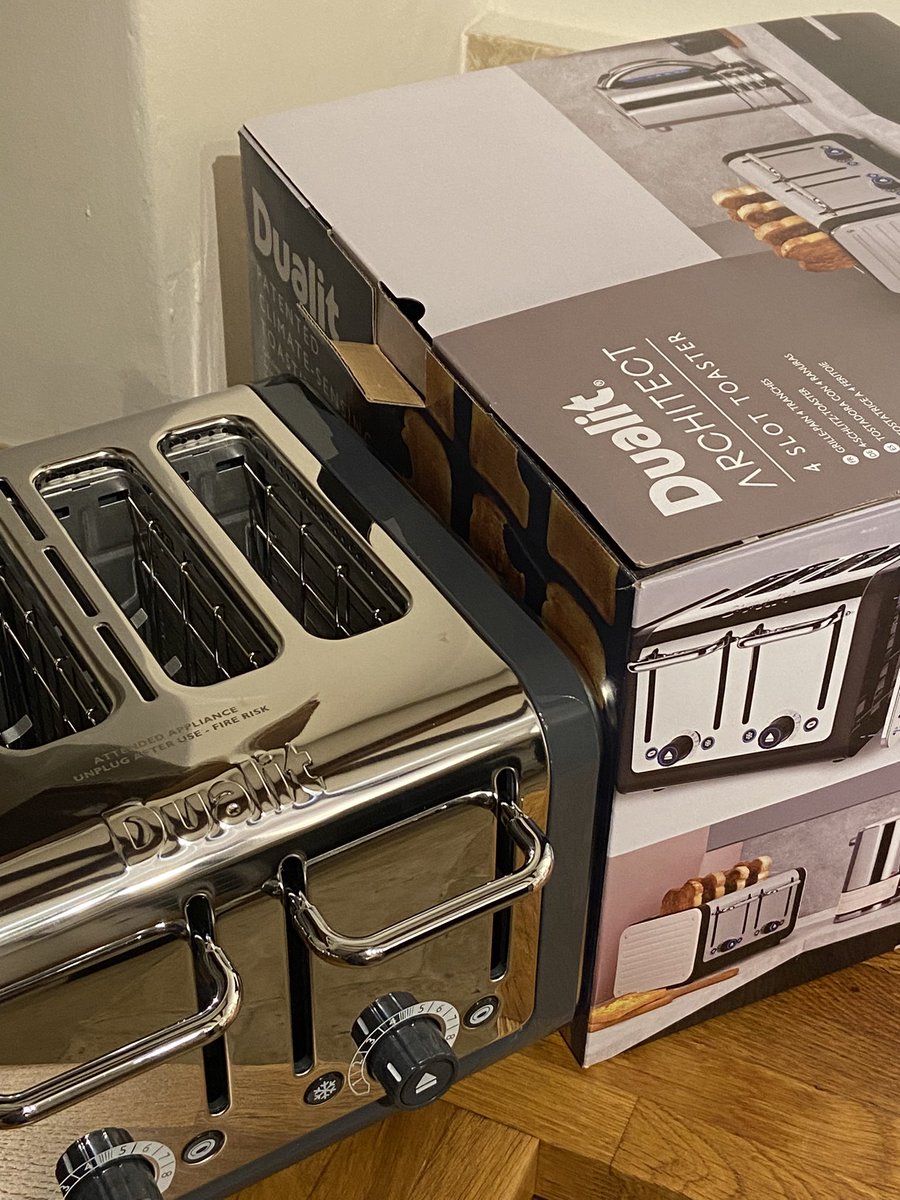 Jack_8685's tweet photo. @DualitLtd please could I have one that doesn’t have “ATTENDED APPLIANCE. UNPLUG AFTER USE - FIRE RISK” etched on it.The pictures on the box do not have this on them and it kind of spoils the design. Your pic on the box has 2 vents and mine has 3 so clearly the design has changed https://t.co/L9xRUpZ2v9