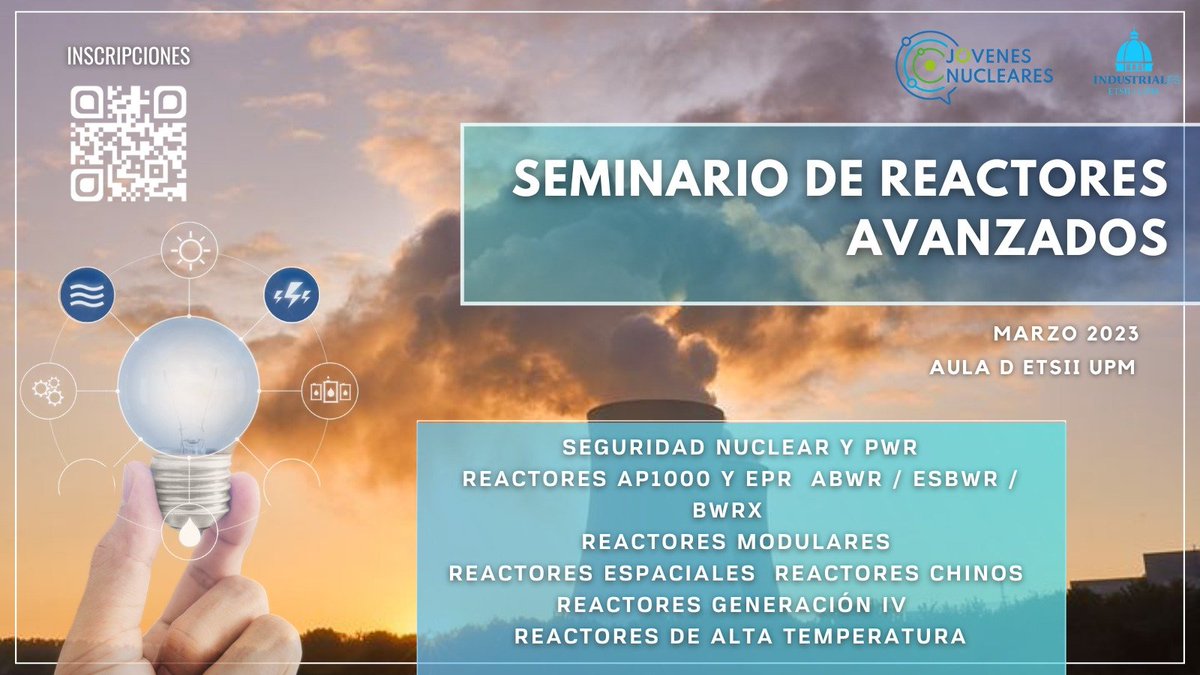 jjnucleares's tweet photo. ¡Vuelve nuestro seminario más emblemático: el Seminario de Reactores Avanzados recupera su formato 100% presencial. ¡Ponte al día de la actualidad y prospectivas del sector!

📍 Escuela Superior de Ingenieros Industriales de la @La_UPM
🗓️ Miércoles o jueves de marzo a las 17:30 h https://t.co/ZPTrZ34DyH