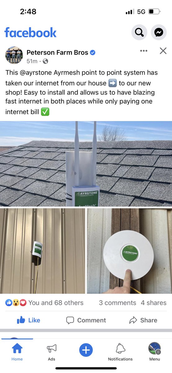Ayrstone's tweet image. Thanks for sharing on Facebook @PeteFarmBros 

#FarmWiFi #BeyondTheLastMile

#AgTwitter