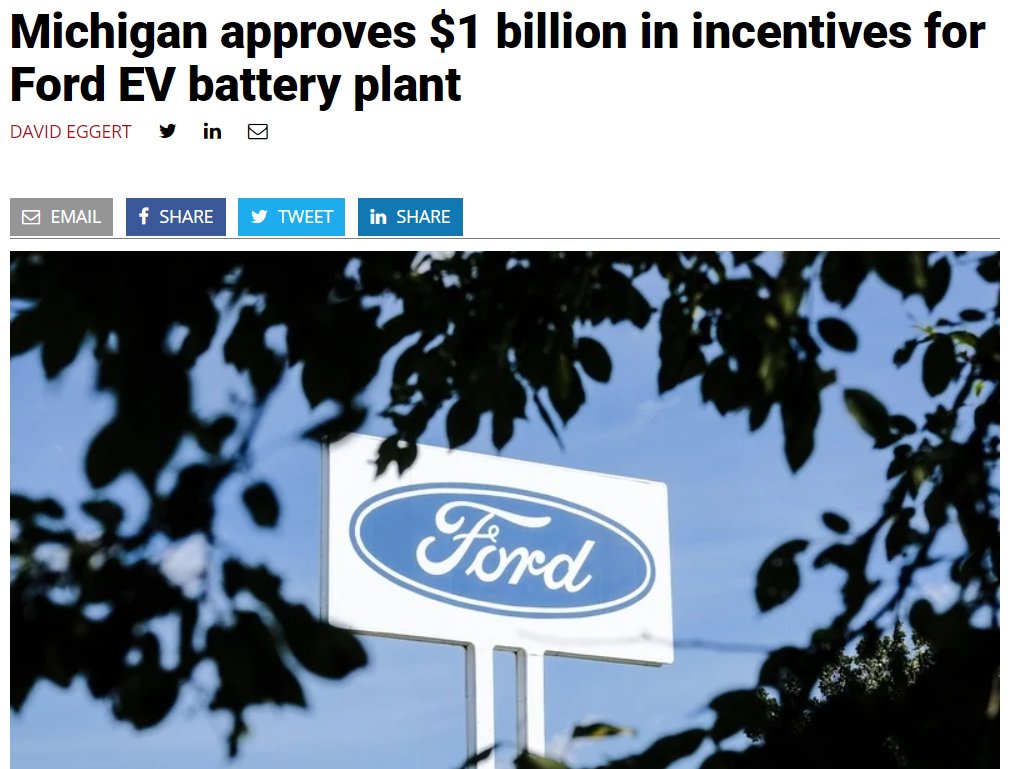 DE_Gifford's tweet photo. "Baby, I got your money." State of Michigan to give Ford $1B in incentives to build battery plant on farmland in exchange for 2,500 jobs. That's $400,000 per job and people complain that we subsidize bus riders too much... https://t.co/Axw8T1PYwM